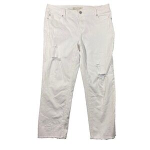 EST 1948 Denim Cropped White Jeans Womens Curvy 10 Raw Hem Distressed Boho